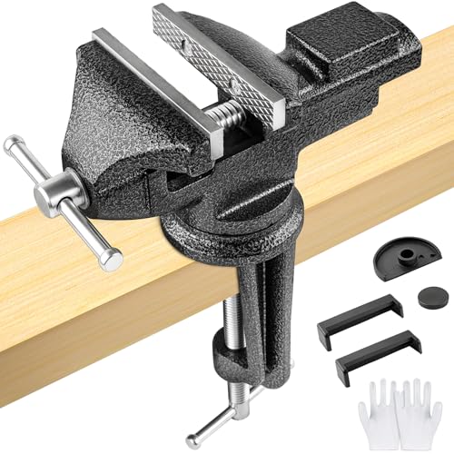 Image of ICOOCKIT Bench Vise 3 Inch, Home Vise with 360° Swivel Base, Dual-Purpose Heavy Duty Cast Iron Table Vise, Clamp-On Vise for Woodworking, Metalworking, Drilling and DIY Projects