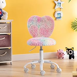 Small Kids Chair, Cute Heart Girls Desk Chair, Rolling Study Chair Furry Pink Computer Chair, Faux Fur Swivel Vanity Chair for Children Bedroom/Study, Colorful Small Kids Chair Cute Heart Girls Desk Chair Rolling Study Chair Furry Pink Computer Chair Faux Fur Swivel Vanity Chair for Children BedroomStudy Colorful