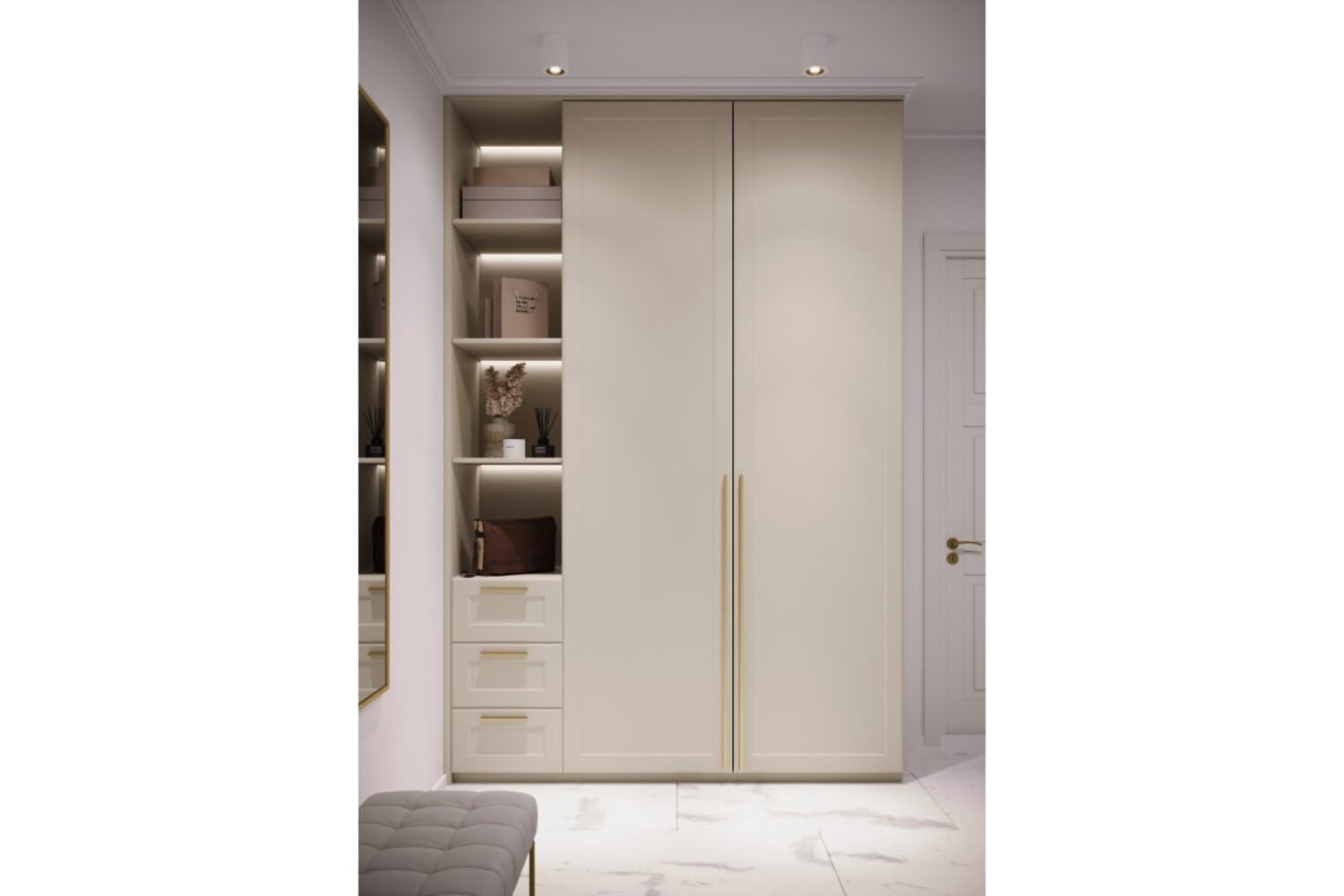 GTV long PILLAR- Tirador de muebles de aluminio cepillado dorado claro delgado y elegante para muebles altos, versátil, 1200 x 18,5 x 10,7 mm, con tornillos, moderno y funcional