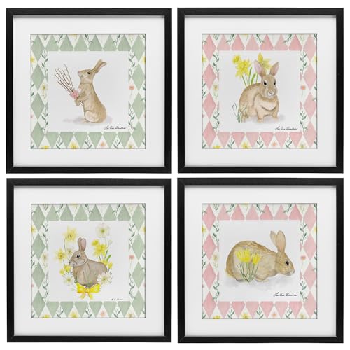 Spring Bunnies cadre mural decoration interieure motif lapin lot de 4