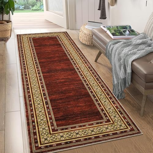 Garvee Washable Runner Rug 2x6 Entryway Rugs Modern Hallway Runner Low Pile Non Slip Laundry Mat Contemporary Bordered Rug Distressed Printe Floor Cov