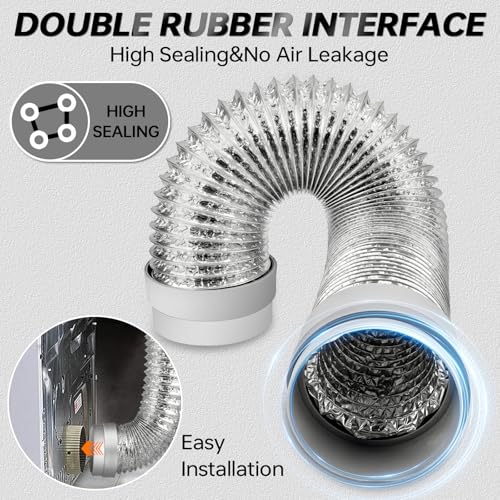 Image of MATEWORK 5FT Dryer Vent Hose 4 Inch, Heavy Duty Aluminum with Rubber Seals | 6-Layer Flexible Duct, Easy Install, Heat Resistant Insulated Exhaust Hose for Tight Spaces, Universal Vent Kit & 2 Clamps