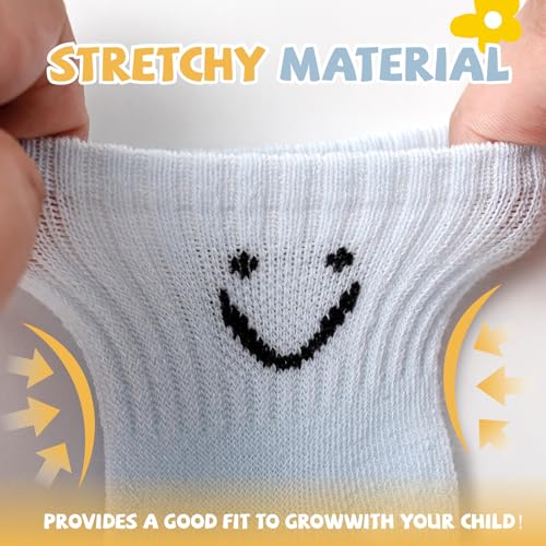 Toddler Boys Girls Crew Socks, Smiley Face Unisex Kids Soft Cotton Solid Color Dress Ankle Socks, Pack of 53