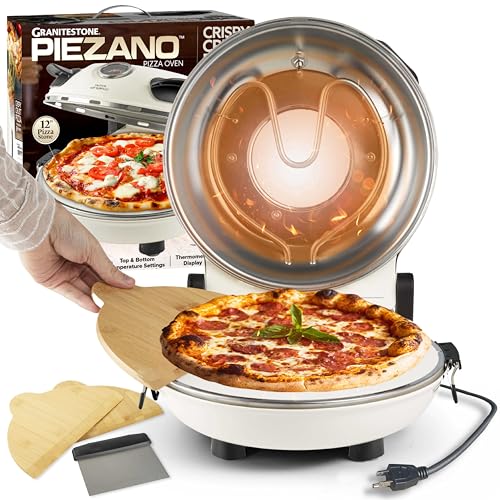 PIEZANO Crispy Crust Pizza Oven by Granitestone – Electric Indoor Portable 12 Inch Indoor Pizza Oven Countertop, Pizza Maker Heats up to 800?F for Stone Baked Pizza at Home - Cream