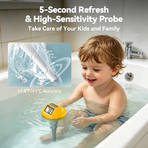 Image of BaldrTherm Pool Thermometer Digital Floating, Swimming Pool Water Temperature Sensor, 2026 New Upgrade | Solar Powered | Easy Read | High Precision | Anti-Fog, for Hot Tub, Spa & Ice Bath (Yollew)
