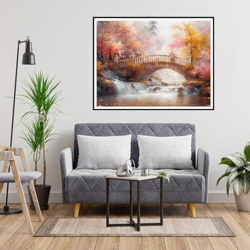 Diamond Painting 5D Automne grand format 70x90cm broderie diamant kit complet pont - 3