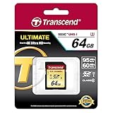 Transcend TS64GSDU3 - Tarjeta de Memoria SD de 64 GB (95 MB/s, SDXC, Clase 10), Negro