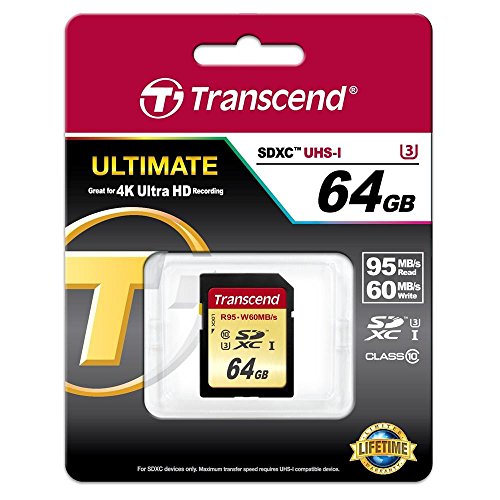 Transcend 64 GB High Speed 10 UHS-3 Flash Memory Card 95/60 MB/s (TS64GSDU3),Gold