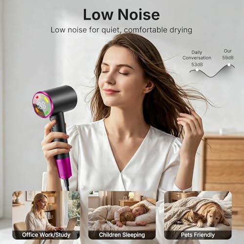 Image of High-Speed Hair Dryer with Diffuser, Ionic Blow Dryer, Gray | 160,000 RPM Brushless Motor, 500 Million Negative Ions, Prevents Overheating, 59dB Low Noise, For Curly Hair, Travel Compact