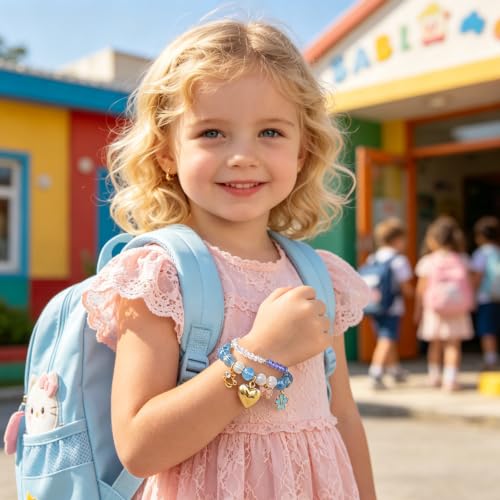Image of First Day of Kindergarten Bracelets,First Day of School Bracelets for Mom and Daughter,Back to School Bracelet Pre-K Matching Heart Wish Adjustable Bracelet
