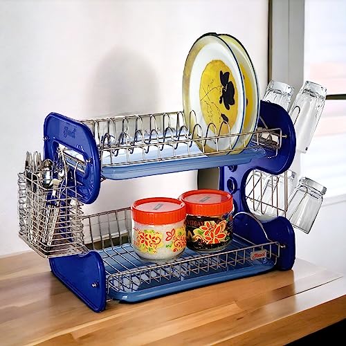 Image of AMOL Utensil Kitchen Rack Steel Premium Stainless Steel Utensils rack | Kitchen Organizers | Kitchen rack | Dish Rack Stainless Steel | Dish Drainer Stand with Trays