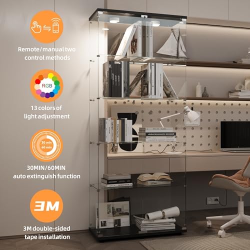 Image of LFT HUIMEI2Y 5-Tier Glass Display Cabinet with LED, Display Case Black