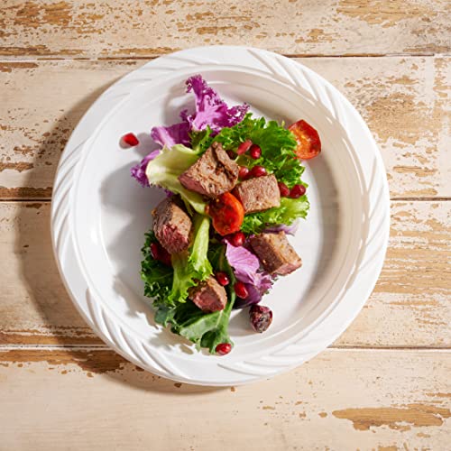 Munfix 9 Inch White Plastic Plates 200 Bulk Pack - Disposable Plates For Bbq Party Dinner Travel And Events, Microwavable Recyclable #TOP3