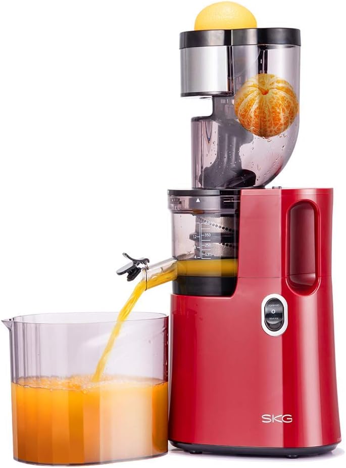 SKG Q8 Wide Chute Vertical Masticating Juicer 45 RPM BPA Free Anti-oxidation Easy to Clean - Red