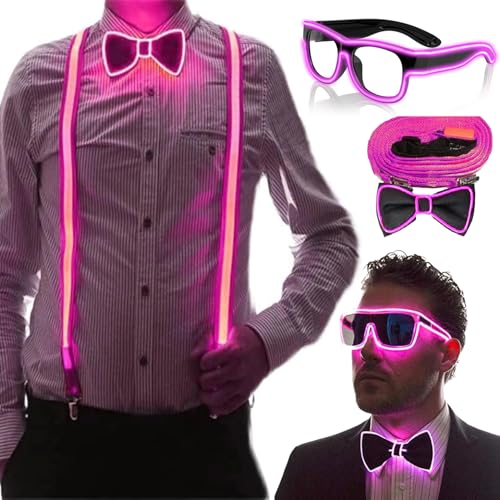 YeahBoom Bretelles lumineuses à LED pour homme et nœud papillon - Bretelles LED - Pour festival de musique, Halloween, fête costumée, Noël, accessoires de...