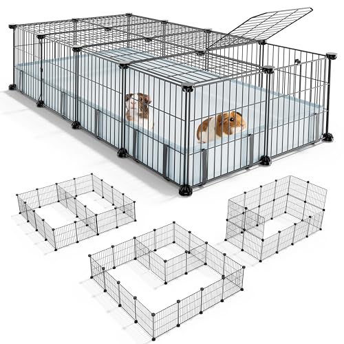 BUCATSTATE Guinea Pig Cages with Floor Mat, 20 Panels Guinea Pigs Playpen with Top Cover, Metal Rabbit Cage Indoor for Hedgehogs, Quail, Chickens (47' L x 24' W x 12' H)