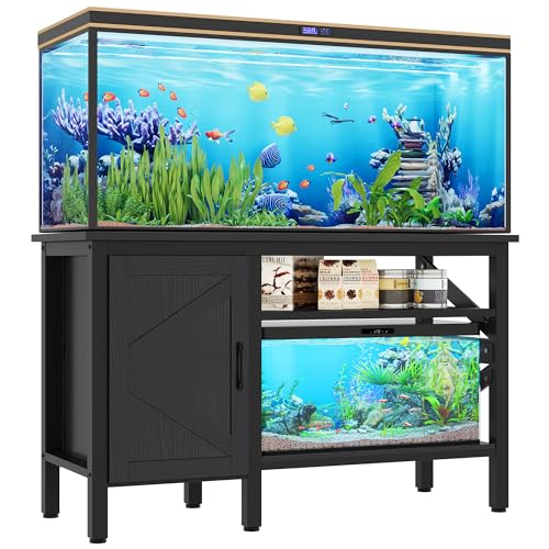 YITAHOME 55-75 Gallon aquarium stand with Power Outlets, Heavy Duty Metal Fish Tank Stand, Cabinet for Fish Tank Accessories Storage suitable for Fish Tank, Turtle Tank, 880LBS Capacity, Black