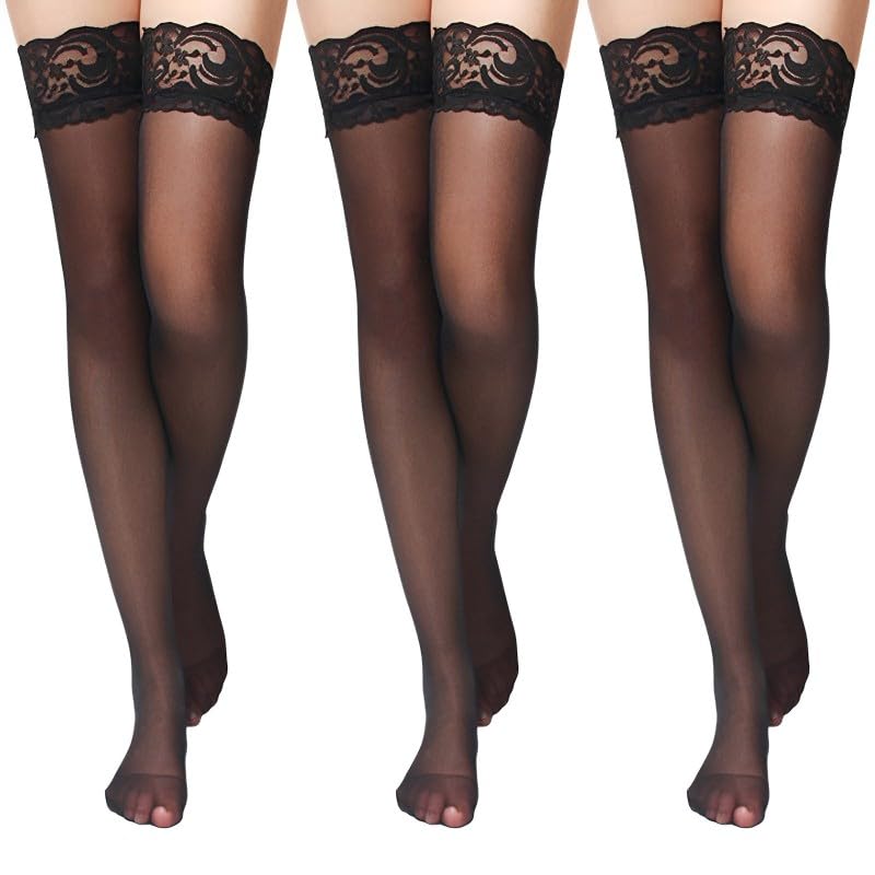 RTBRCG 3 Paar Halterlose StrüMpfe Damen Sexy, Halterlose StrüMpfe, Spitzendesign Stockings, Sexy StrüMpfe für...