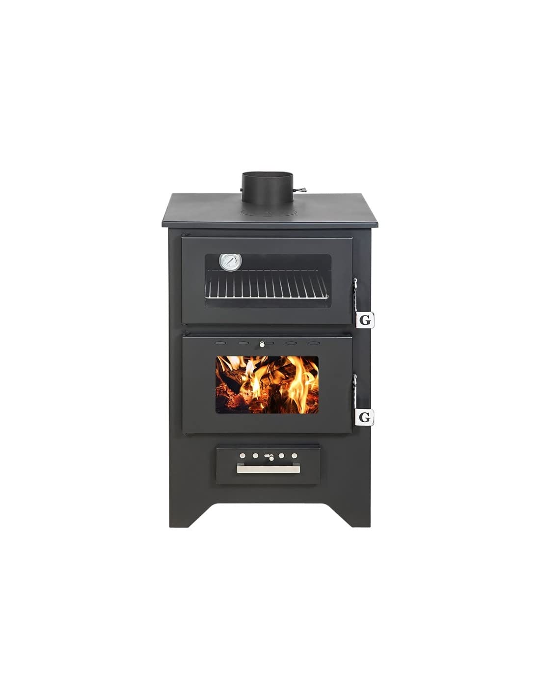 Stufa a legna con forno MG450 SILVIA Nera potenza 14,8 Kw L50,5xp58,5xh90,5