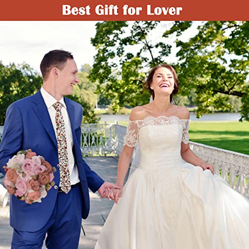 Image of Mantieqingway Men Skinny Tie Cotton Floral Necktie for Wedding Groomsmen Tie