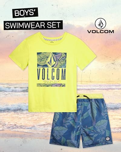 Image of Volcom Baby Boys Swim Set - 2 Piece Short Sleeve Swim Shirt Graphic Tees & Board Shorts - Infant Toddler Little Boys Swimsuit