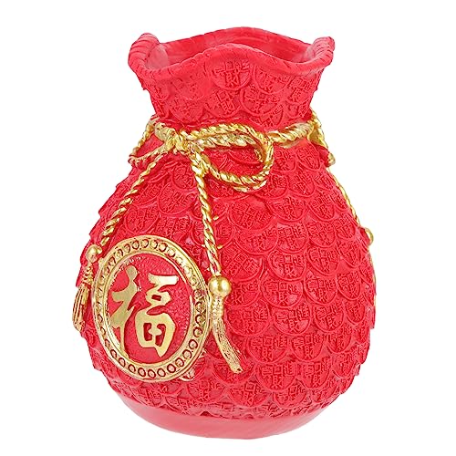 Milisten Red Money Bag Ornament Creative Resin Decor Money Jar for Boys and Girls Desktop Craft Decor Scene Ornament