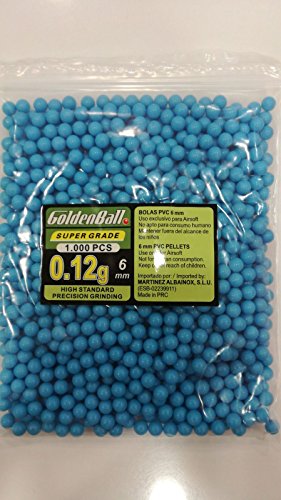 Golden Ball Bolsa con 1000 bolitas de PVC para armas. verdes o azules. 6mm. 0,12 gr