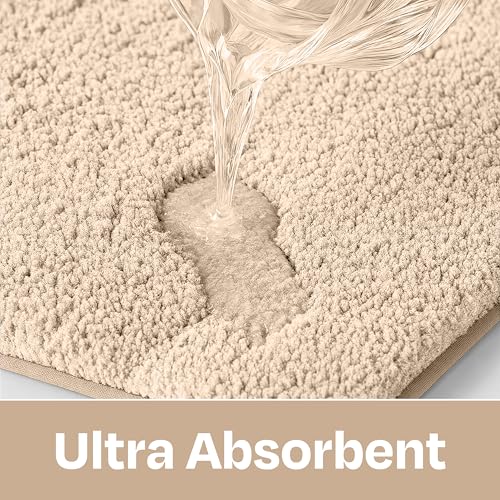 Image of enera Microfibre Bathmat | Soft & Absorbent 1700 GSM Rug | Non-Slip Latex Backing | Quick Dry, Washable Multipurpose Floor Mat for Bathroom, Bedroom, Kitchen & Home (STELLO) (Taupe, 40x60)