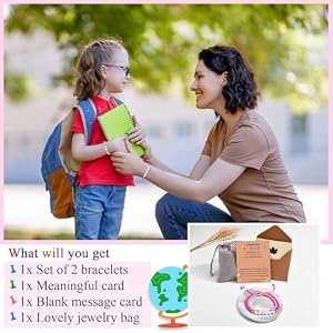 MOMMY ME Back to SchoolFirst Day of School Bracelet Gifts First Day of Kindergarten Preschool FirstSecond Grade Bracelet Gifts Set of 2 Pink Small Beads Bracelet for Girls