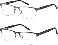 Vista 13 de Lentes de lectura progresivas bifocales sin línea, multifocales, con bloqueo de luz azul, para computadora, marco metálico para hombres