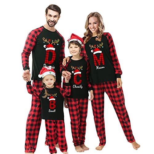 Personalized Monogrammed Christmas Pajamas for Family Custom Initial Letter Family Christmas Shirt Pants Set