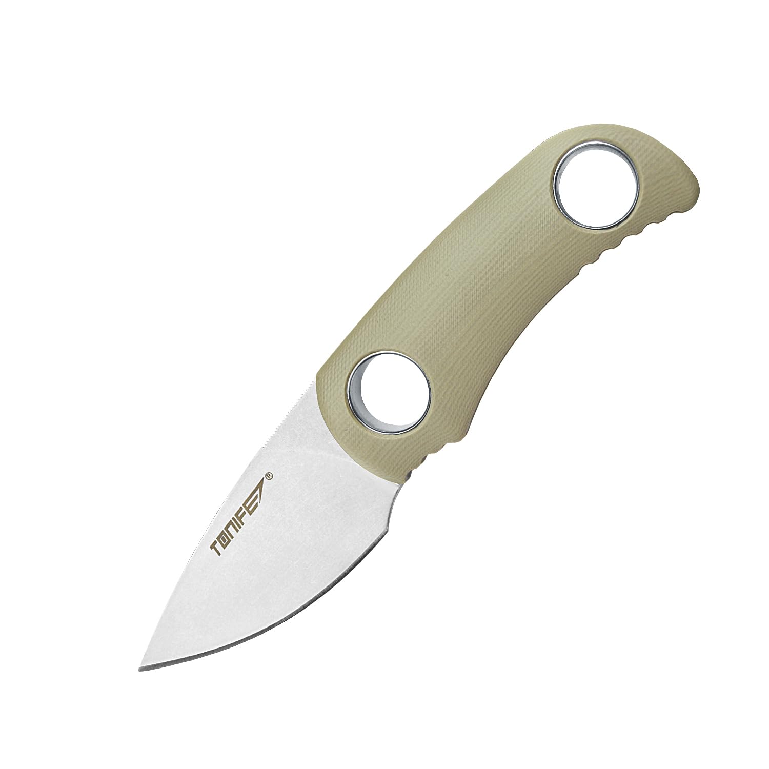 TONIFE Runer Full Tang Coltello da Caccia campeggio a Lama Fissa 4,7cm con Guaina Kydex Regolabile Facile Portabile con Cordino in Paracord per Outdoor, Sopravvivenza e Bushcraft(Cachi)