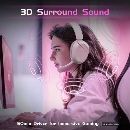 Image of Gvyugke Wireless Gaming Headset for Xbox Series X /S, Xbox One, PS5, PC, Bluetooth 6.0 Gaming Headphones with Flip-to-Mute Noise-Canceling Mic, 70-Hour Playtime, Foldable, 3D Surround Sound - Pink