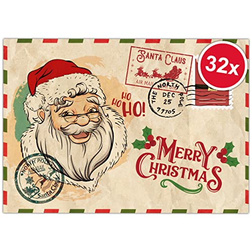 Weihnachtskarten Set (32 Stück) mit weihnachtlichen Motiven - A6 Postkarten für Weihnachten - Eine Christmas Postkarte für jeden deiner Liebsten - Coole Weihnachtspostkarten mit und ohne Sprüche