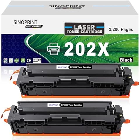 SINOPRINT Toner Cartridge Replacement for HP 202X CF500X CF500A 202A Black Use for HP Pro MFP M281fdw M281cdw M254dw M281fdn 281fdw M254 M281 Printer Toner (2 Packs Black) Cover