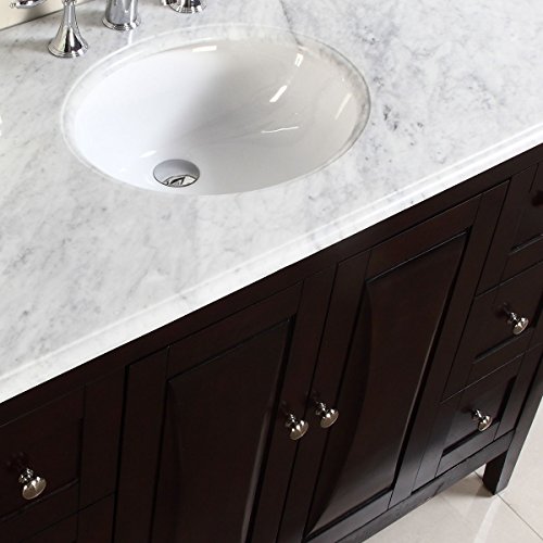 Silkroad Exclusive Fs-0269-Wm-Uwc-48 Countertop Marble Stone Single Sink Bathroom Vanity With Bath Furniture Cabinet, 48", Dark Wood #TOP30