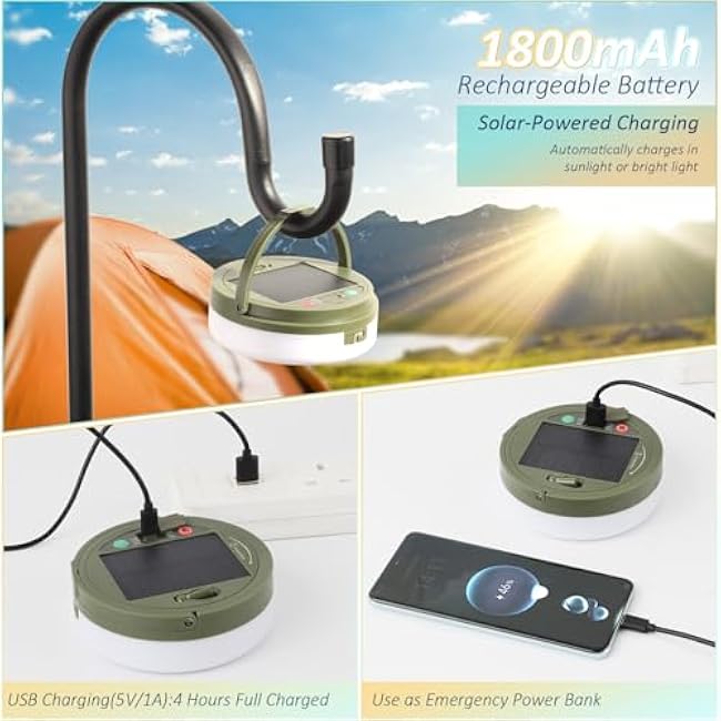 Camping String Lights, 32.8Ft Solar Camping Lights, Portable Waterproof Camp Lamp with 13 Lighting Modes, Hanging Rechargeable Tent Lantern for Outdoor, Indoor, Hiking, Yard, Party Decor