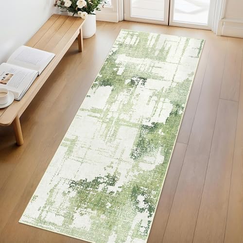 Tapete corredor verde 2x6 moderna alfombra lavable miniatura 2