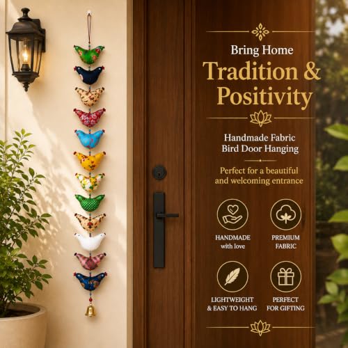 Image of Bindian Handcrafted Rajasthani Wind Chime with Bells, Multicolour, 72x23 cm, Traditional Wall Hanging for Home, Garden & Balcony (Bird Pack of 2)