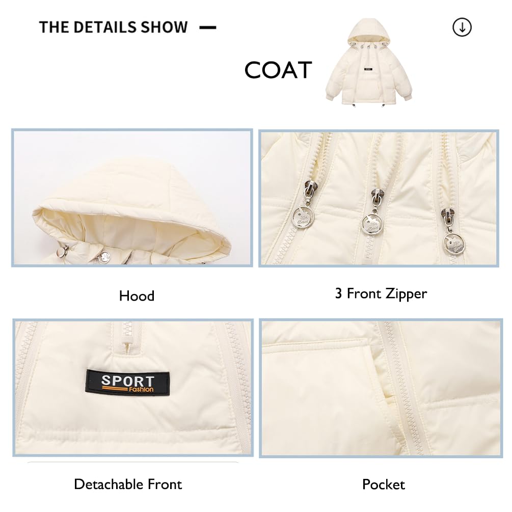 Combinaison Bébé Neige 2 Pièces avec Chapeau 2 Fermetures Éclair l'hiver Enfant Fille Garçon Manteau Duvet et Pantalons Neige
