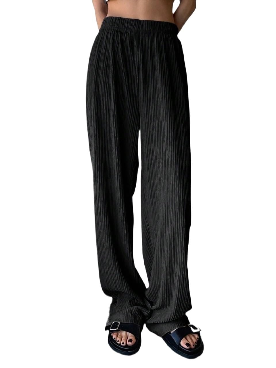 RAISER Womens Business Work Casual Pants Solid Elastic Waist Wide Leg Pants