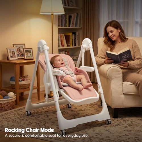 Image of Foldable High Chairs for Babies and Toddlers Convert to Baby Rocker