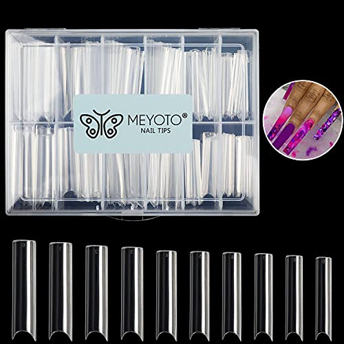 MEYOTO C Curve Nail Tips XXL 120 PCS Extra Long Tapered Square Nail Tips Straight Nails Fake Square Tips No Trace for Acrylic Nail Tips for Salon Home DIY with Box