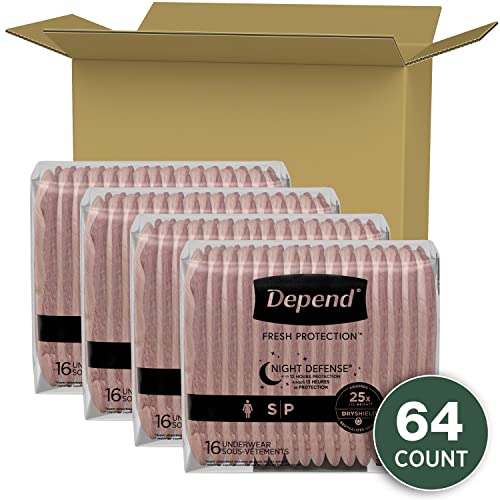Depend Night Defense Adult Incontinence Underwear For Women, Disposable, Overnight, Small, Blush, 64 Count,(Pack Of 1) Packaging May Vary #TOP1