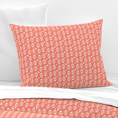 Spoonflower Cotton Sateen Sham, Standard - Chevron Triangles Coral Kids Nursery Geometric White Baby Girl Toddler Chevrons Print Custom Bedding #TOP29