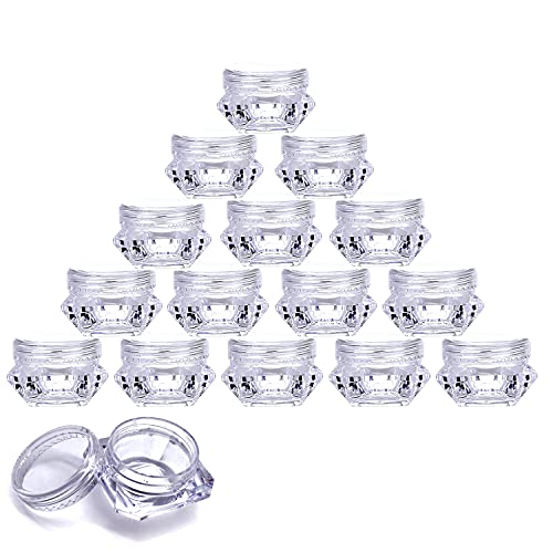 MFDSJ 32Pcs Transparent Cosmetic Containers, 5 Gram Diamond-Shape Cosmetic Pot Jars with Lids for Eye Shadow Lotion Cream Sample Storage