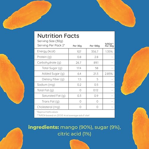 Image of Natch Dried Thai Mango Slices, Healthy Snakcs Vegan & Gluten Free, 100% Natural Mango Fruit, No Artificial Preservatives, Healthy Fruit Snacks for Adults & Kids, Real Mango Candy, 60g each (Pack of 2), Bare Flavour