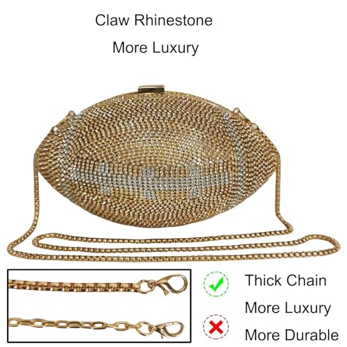 Image of Women Rhinestone Football Shaped Handbag Chain Crossbody Shoulder Bag Football Purse | Rugby, Unique, Novelty, Football