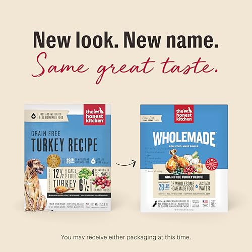 Image of The Honest Kitchen Human Grade Wholemade Dehydrated Dog Food, Grain Free Dog Food, Turkey, 4 lb (makes 16lbs)