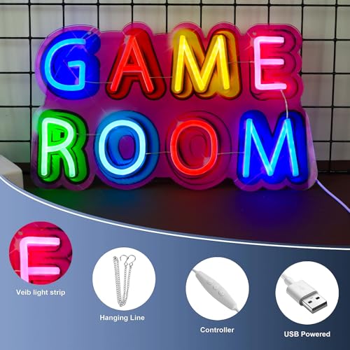 Image of Game Room Neon Sign,Game Neon Lights Wall Decor for Internet Cafe, Gaming Room, Man cave, Bedroom Gift Art for Boys Girls Fans Gamer-15.8 x 9.61 IN-USB Powered-Acrylic
